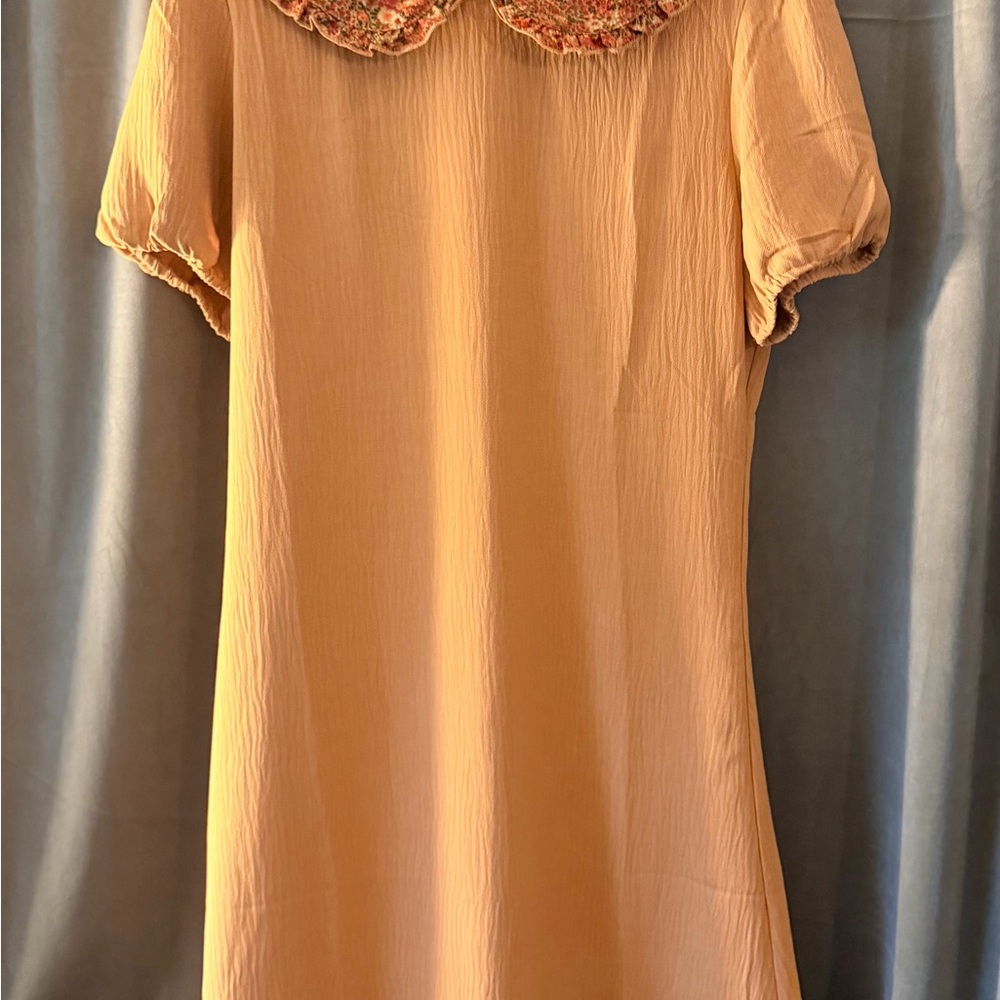 Roolee Mustard Yellow Short Sleeve Dress with Floral Collar